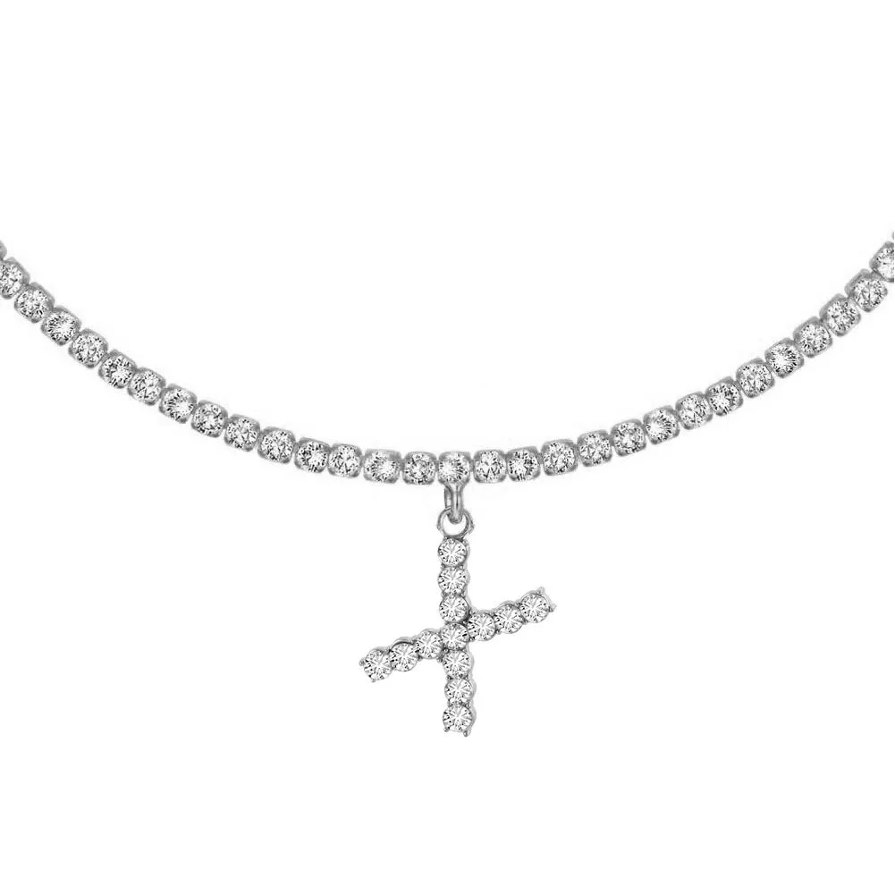 Personalised diamond letter necklace with rhinestone pendant on claw chain in gold finish