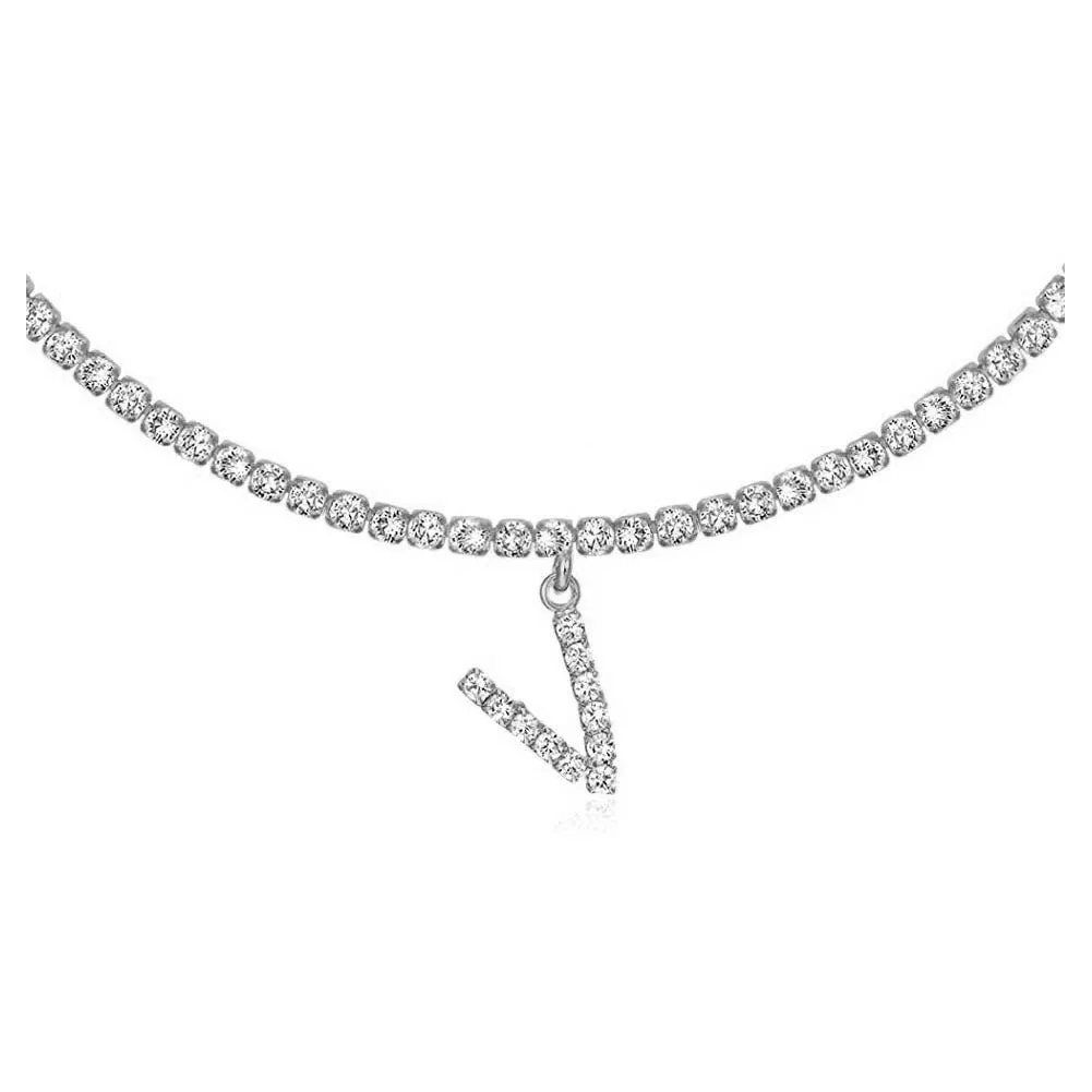 Personalised diamond letter necklace with rhinestone pendant on claw chain in gold finish