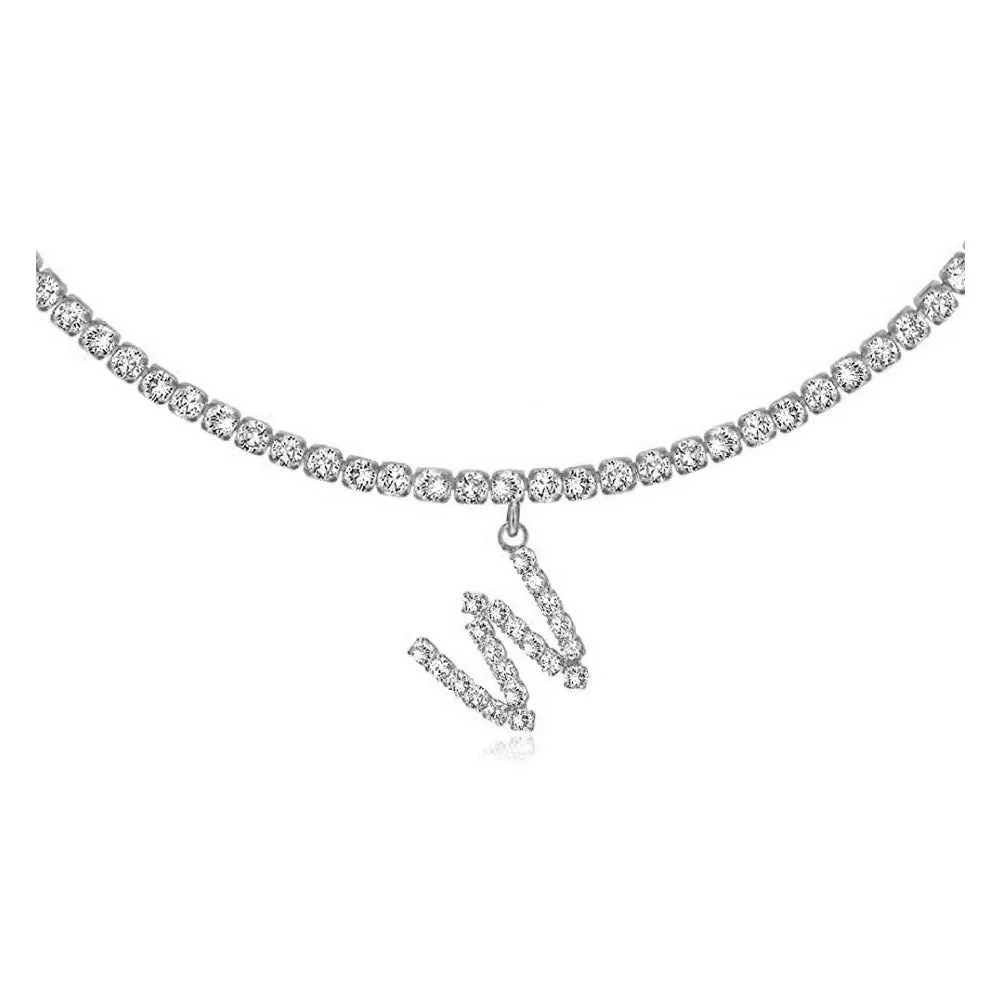 Personalised diamond letter necklace with rhinestone pendant on claw chain in gold finish