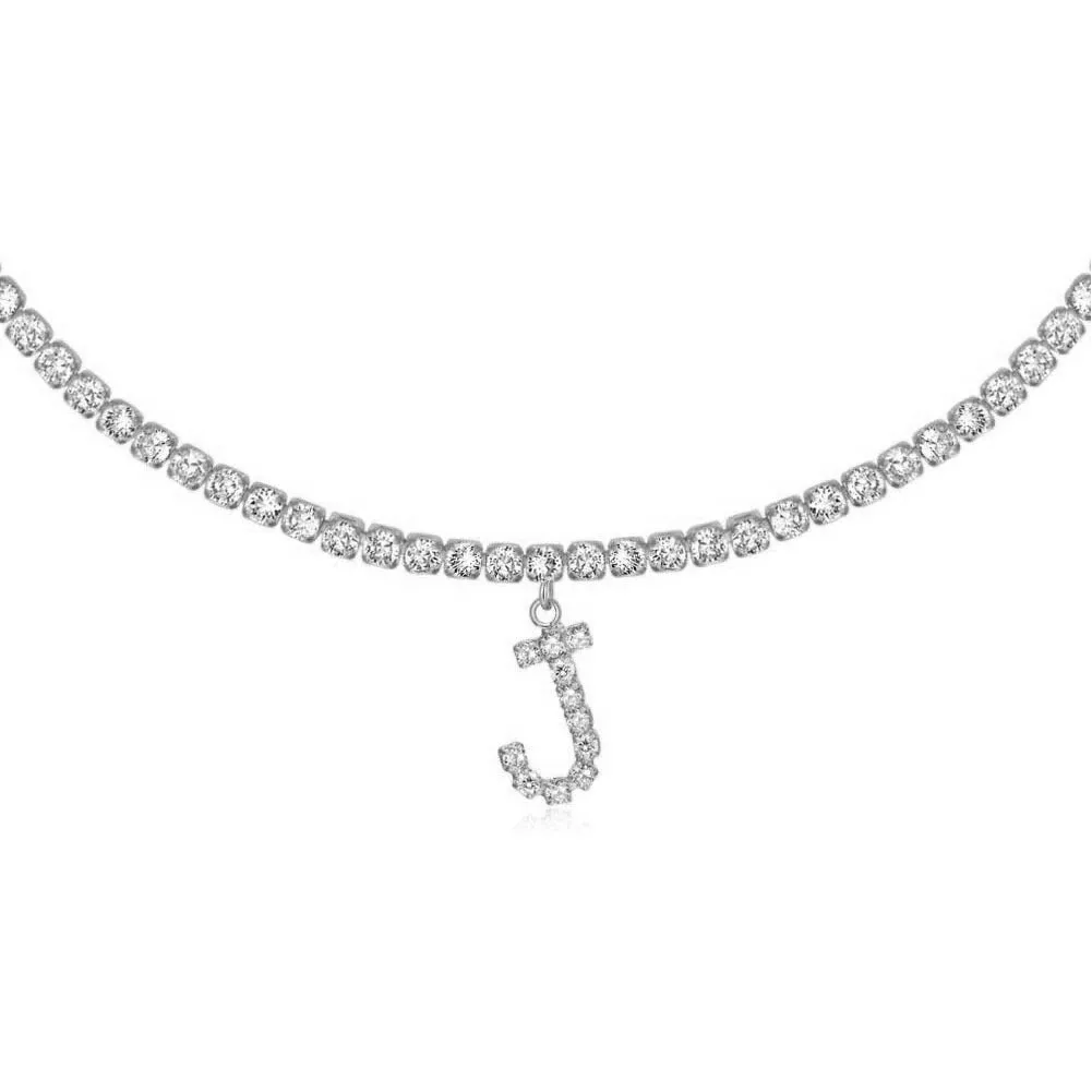 Personalised diamond letter necklace with rhinestone pendant on claw chain in gold finish