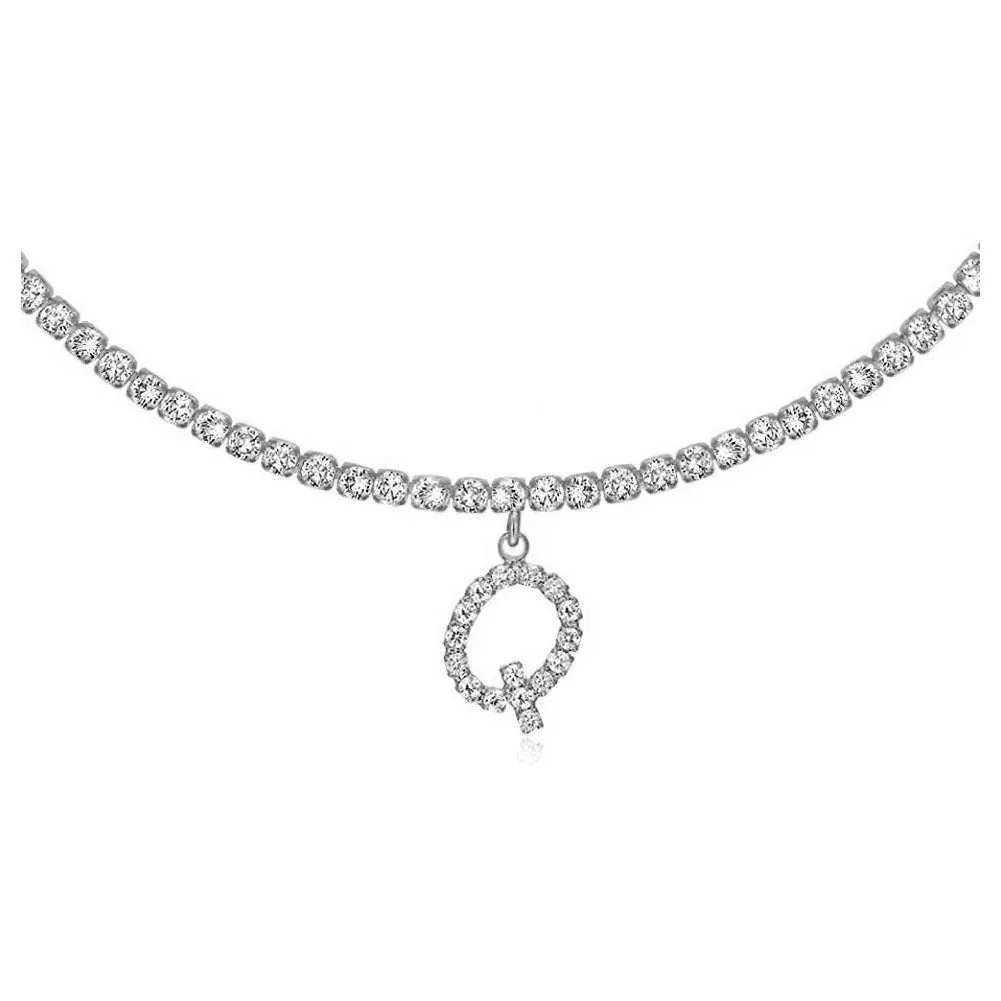 Personalised diamond letter necklace with rhinestone pendant on claw chain in gold finish