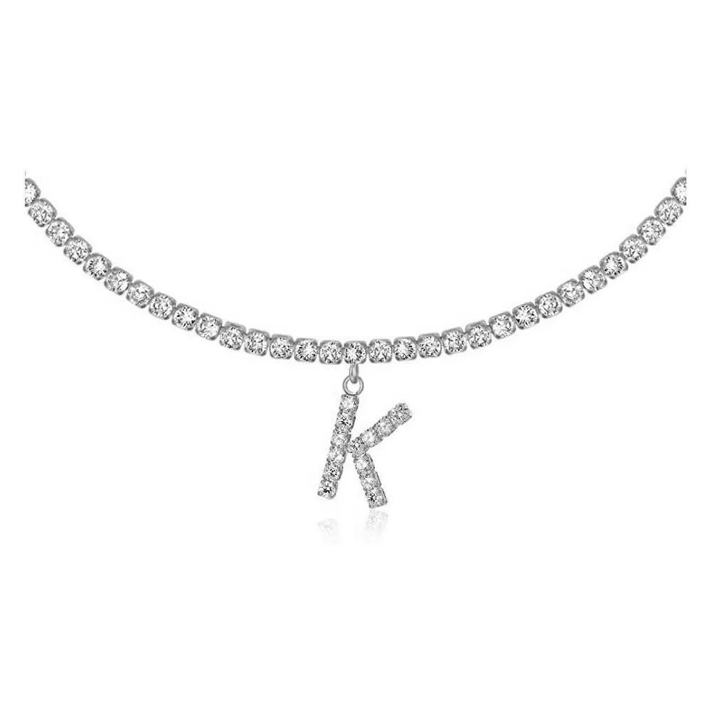 Personalised diamond letter necklace with rhinestone pendant on claw chain in gold finish