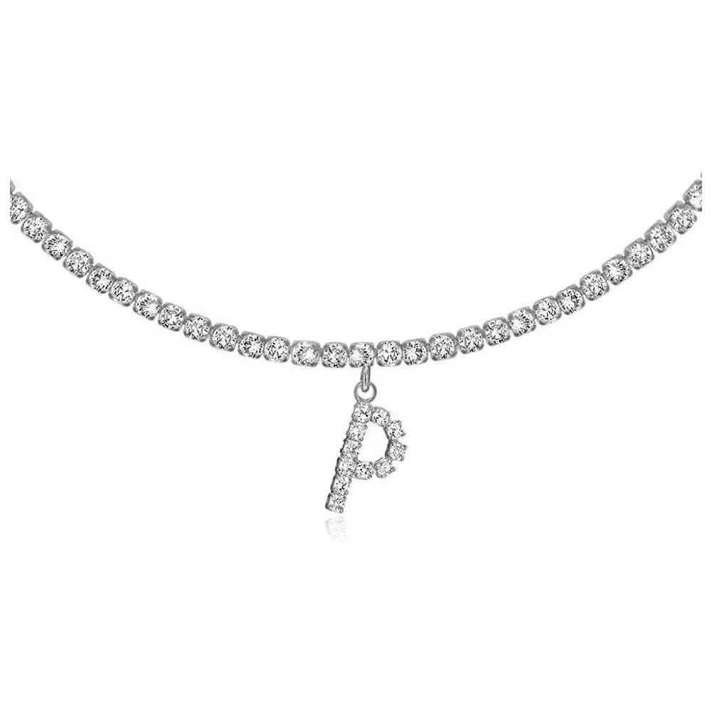 Personalised diamond letter necklace with rhinestone pendant on claw chain in gold finish