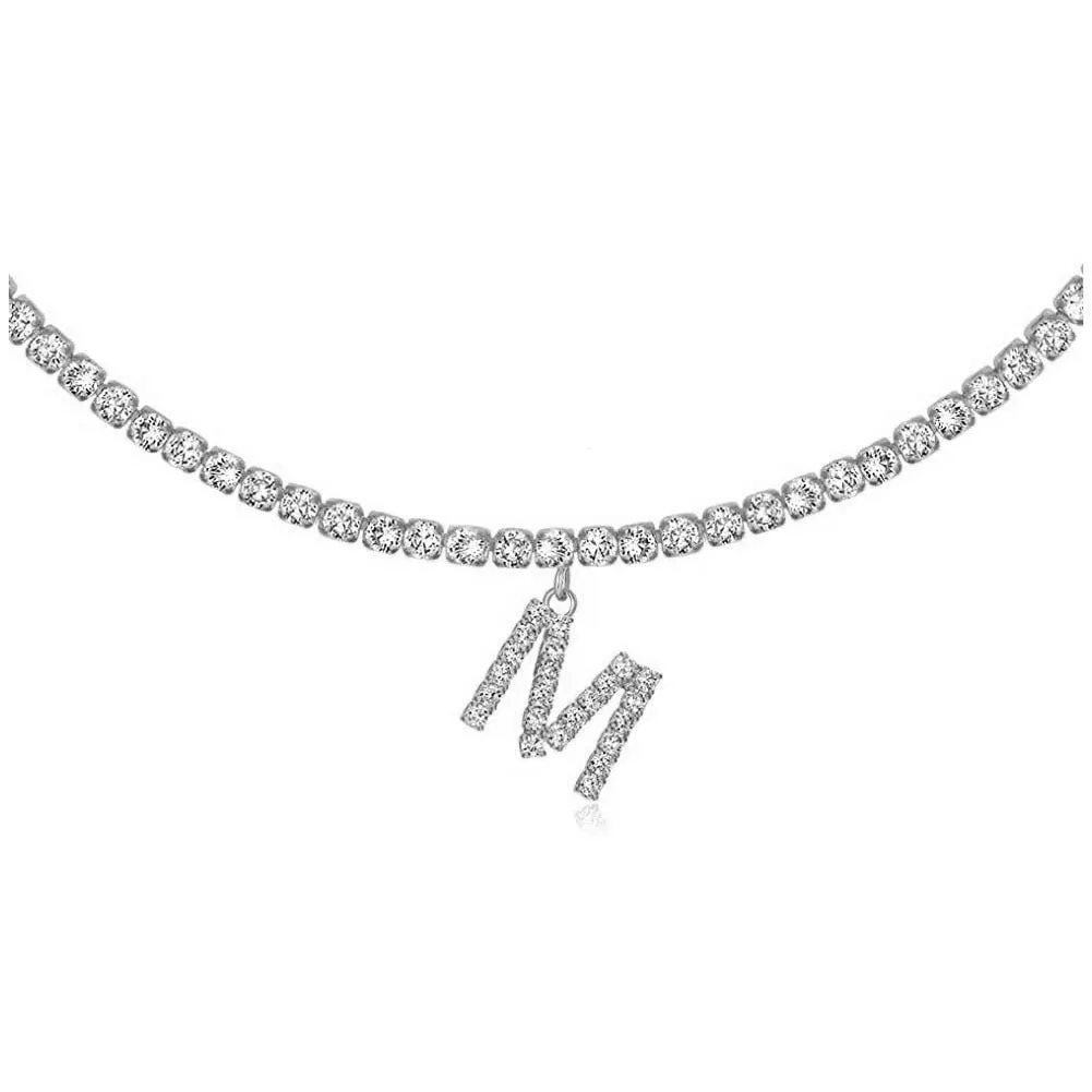 Personalised diamond letter necklace with rhinestone pendant on claw chain in gold finish