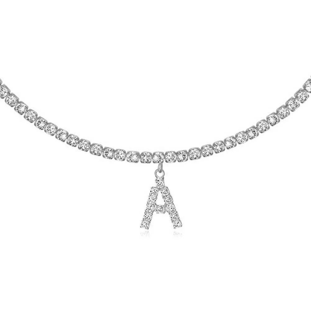 Personalised diamond letter necklace with rhinestone pendant on claw chain in gold finish