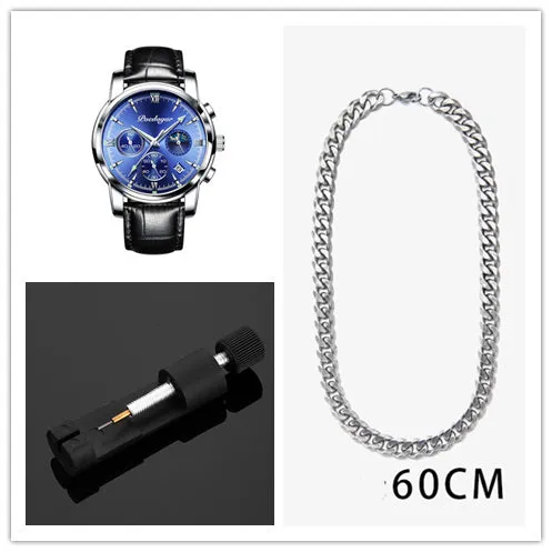 Men's waterproof luminous multifunctional watch with steel strap and black dial showing calendar