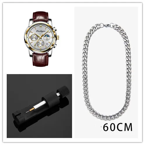 Men's waterproof luminous multifunctional watch with steel strap and black dial showing calendar