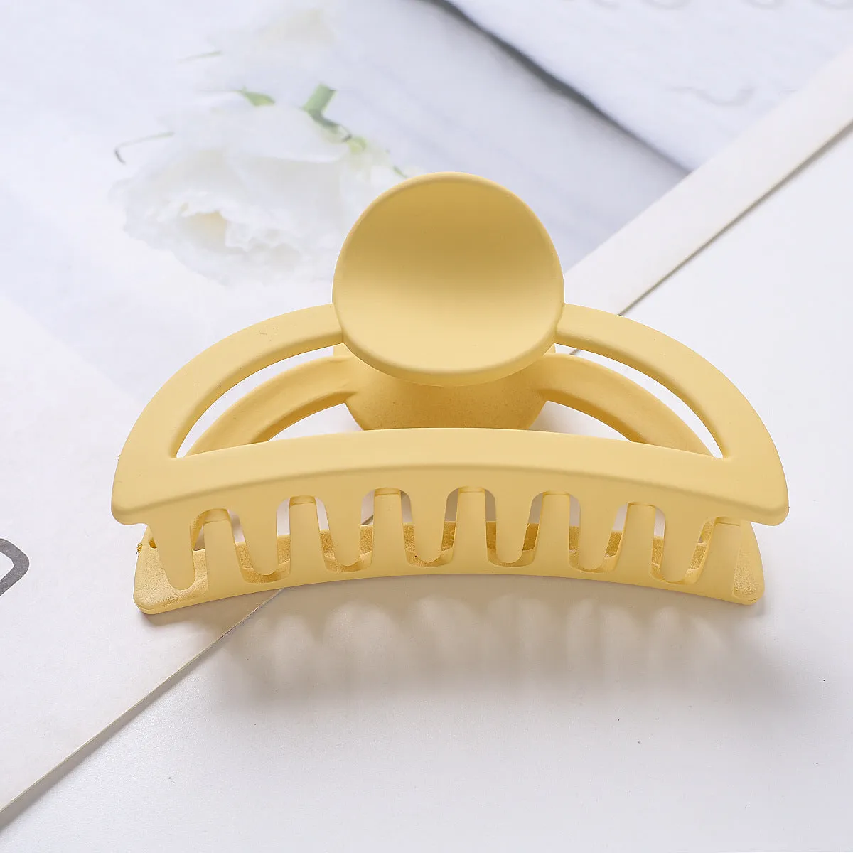 Geometric metal resin large shark hair clip in baking varnish finish, available in multiple colours