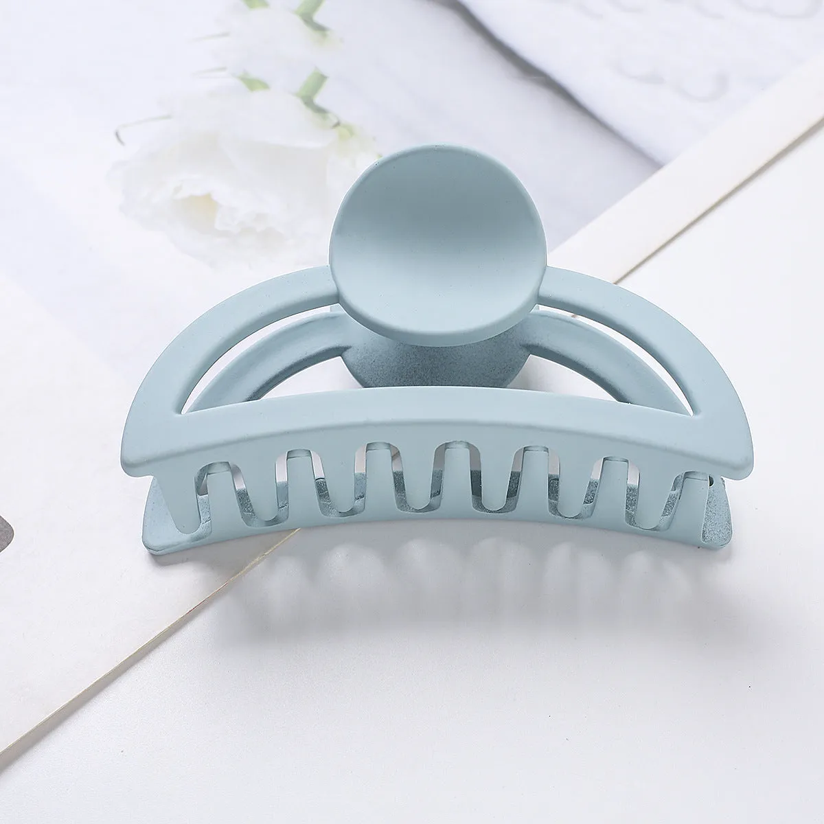 Geometric metal resin large shark hair clip in baking varnish finish, available in multiple colours