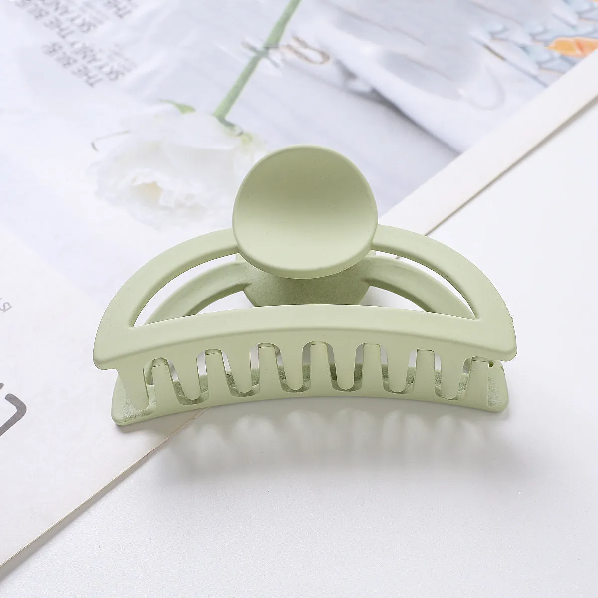 Geometric metal resin large shark hair clip in baking varnish finish, available in multiple colours