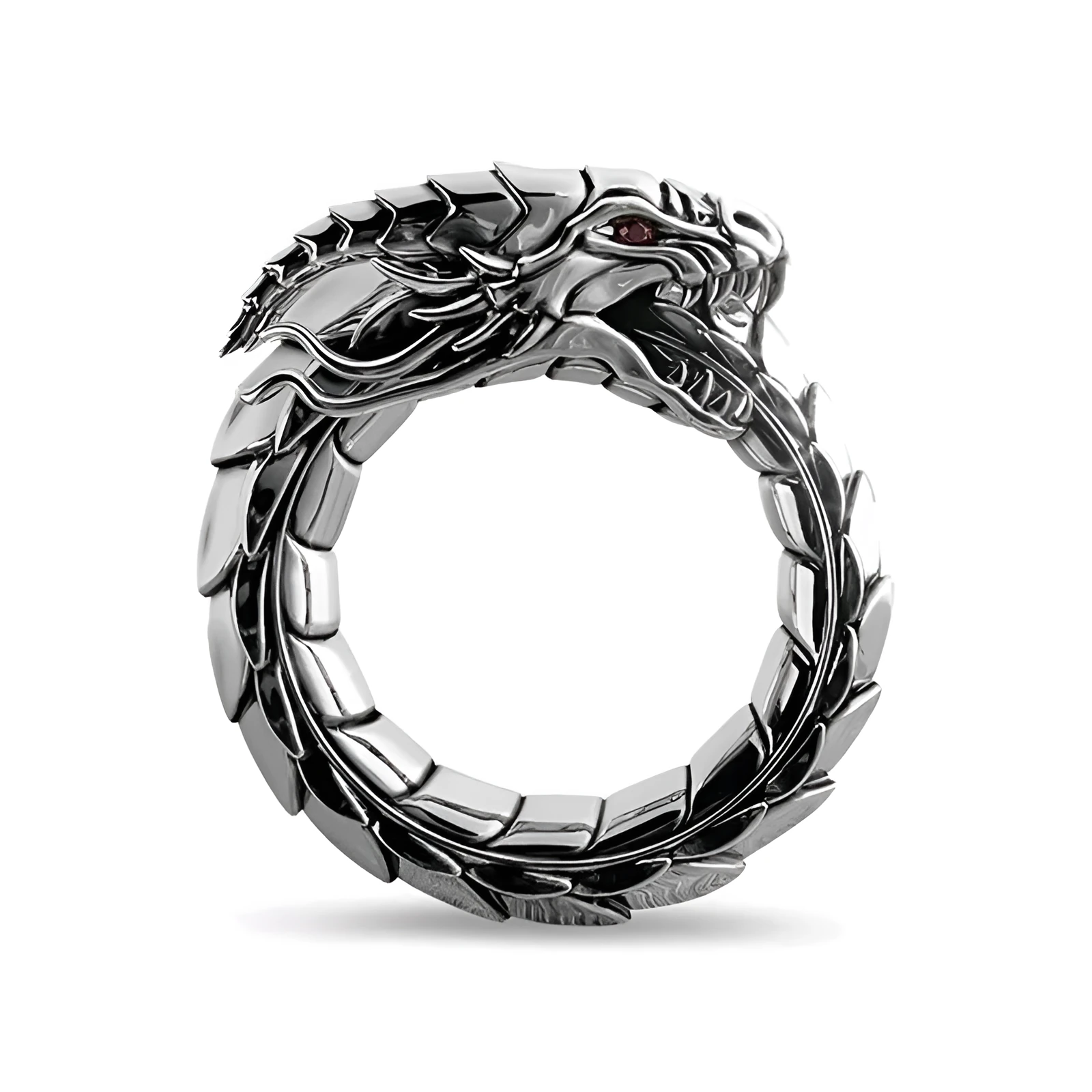 Vintage ethnic dragon ring metal Ancient Silver for men sizes 6 to 12