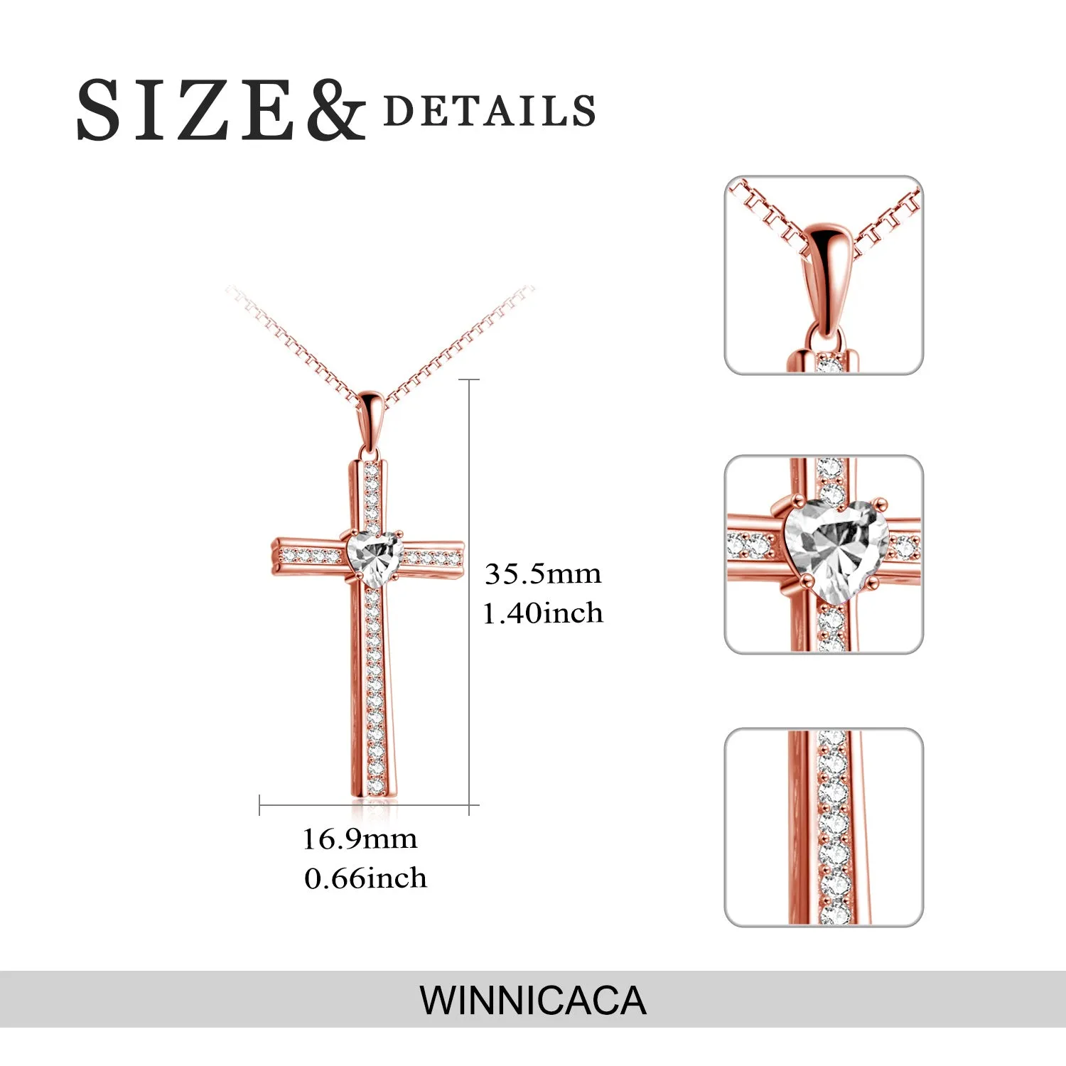 Rose gold plated cross necklace on 925 silver chain with birthstone pendant for women