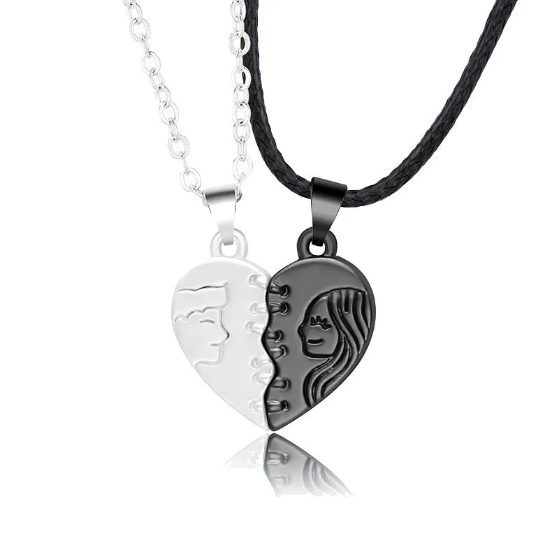 Palm couple magnet necklace with handshake clavicle chain in Korean style alloy geometric pendant white gold platinum black silver matt black