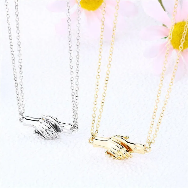 Palm couple magnet necklace with handshake clavicle chain in Korean style alloy geometric pendant white gold platinum black silver matt black