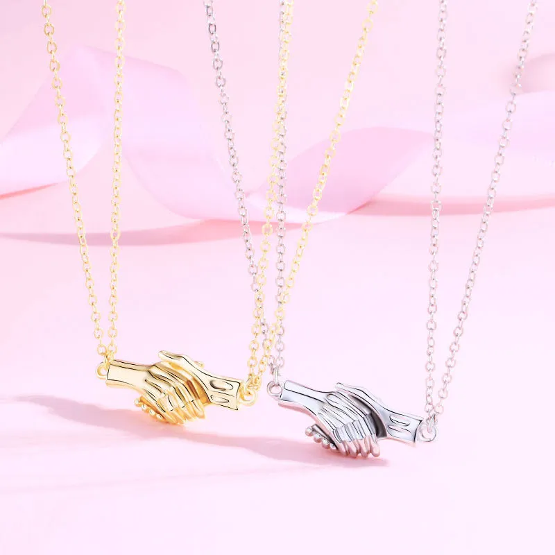 Palm couple magnet necklace with handshake clavicle chain in Korean style alloy geometric pendant white gold platinum black silver matt black