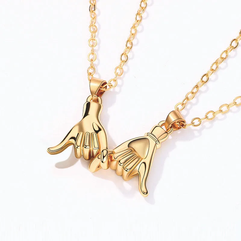 Palm couple magnet necklace with handshake clavicle chain in Korean style alloy geometric pendant white gold platinum black silver matt black