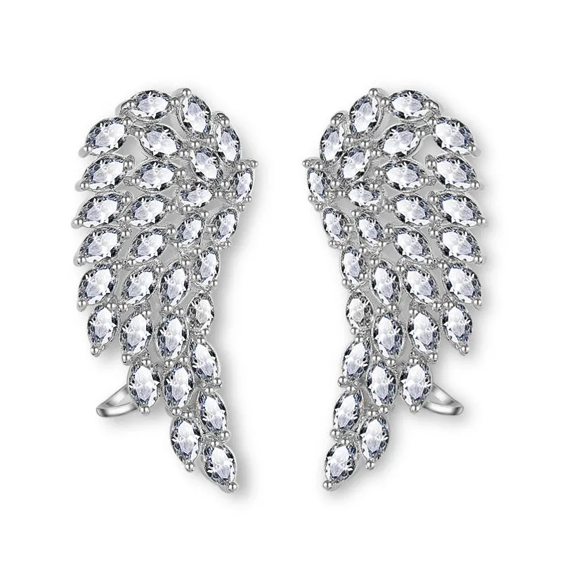 Brilliant cubic zirconia angel wings stud earrings in white gold colour for women AAA zircon geometric shape
