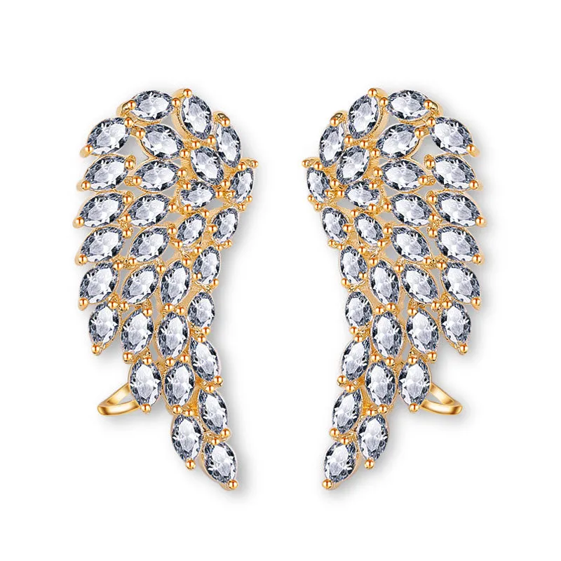 Brilliant cubic zirconia angel wings stud earrings in white gold colour for women AAA zircon geometric shape