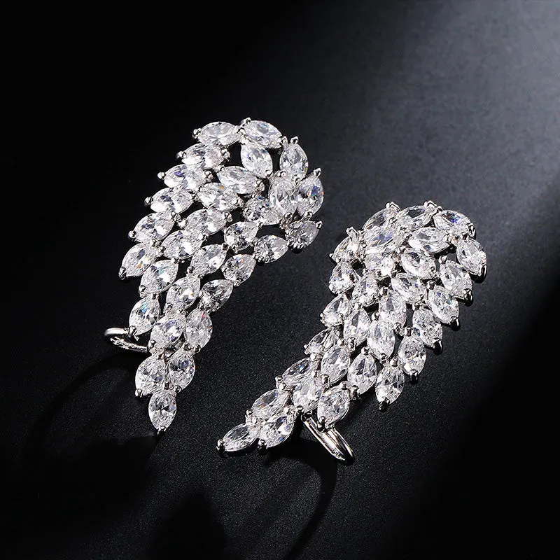 Brilliant cubic zirconia angel wings stud earrings in white gold colour for women AAA zircon geometric shape
