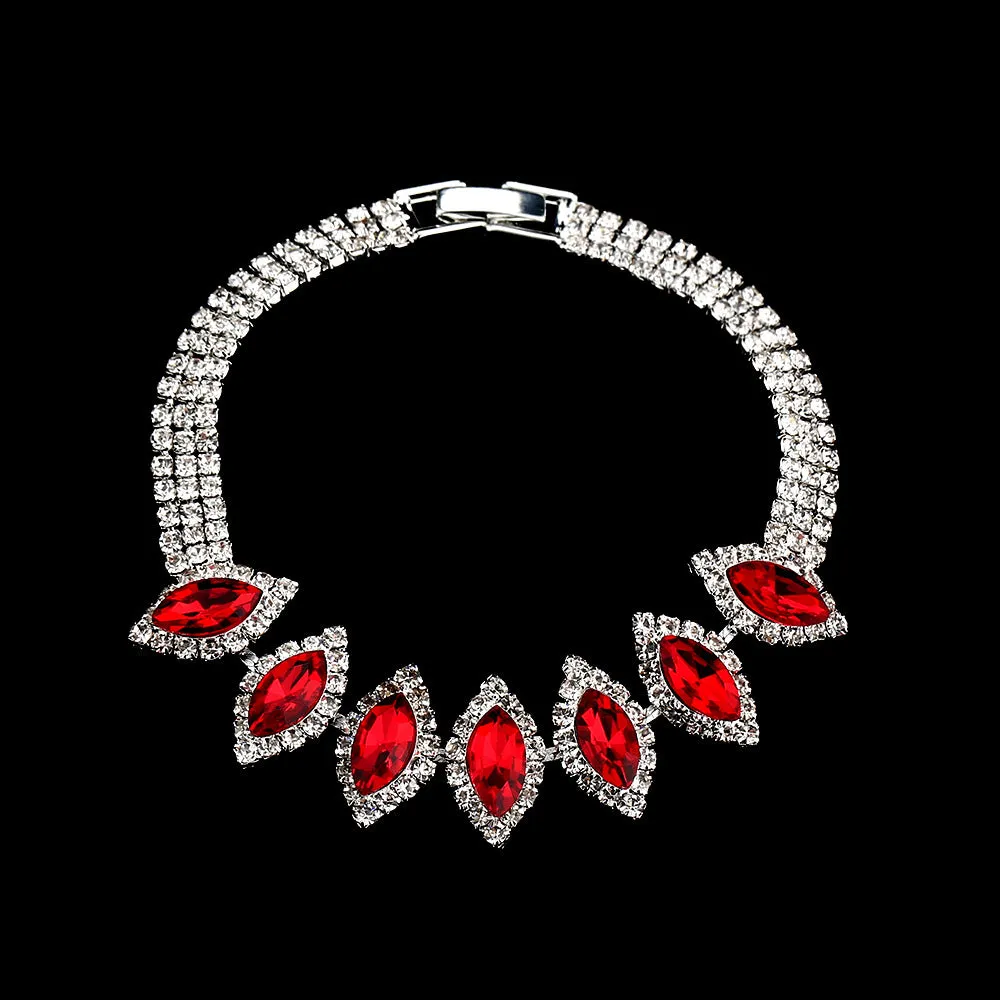 Bridal white crystal floral jewelry set on copper with electroplated finish