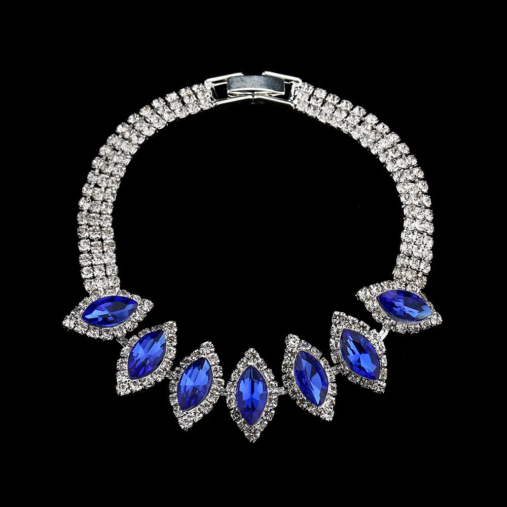 Bridal white crystal floral jewelry set on copper with electroplated finish