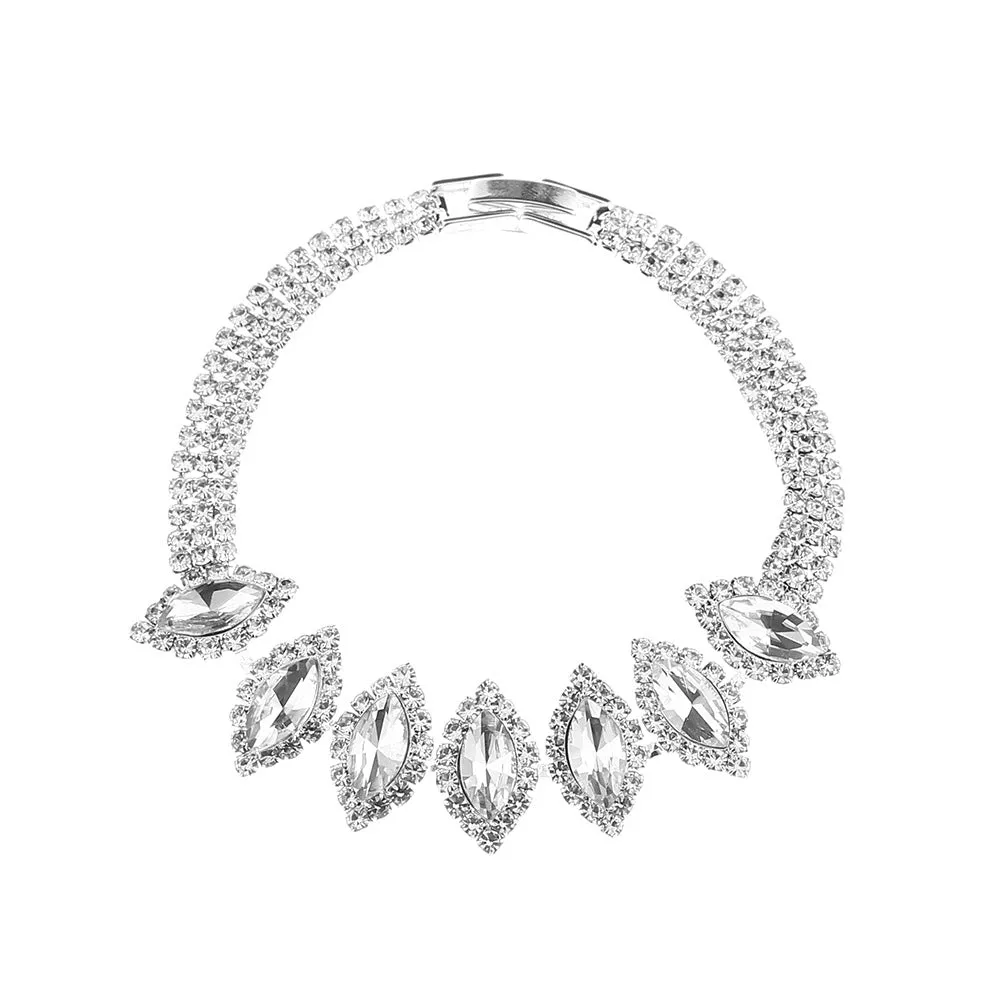 Bridal white crystal floral jewelry set on copper with electroplated finish
