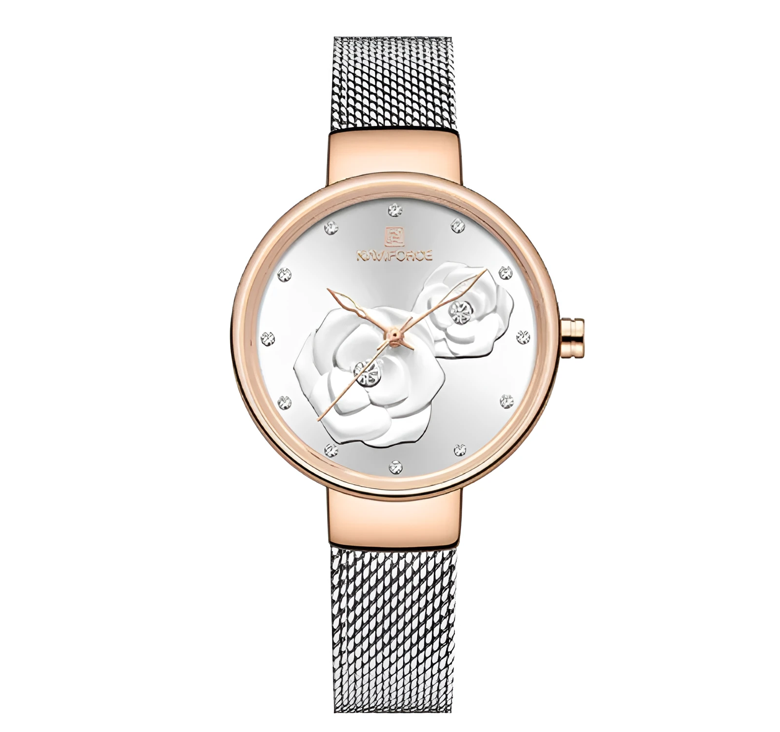 Simple ladies quartz watch with round alloy case, stainless steel strap, and 32mm dial