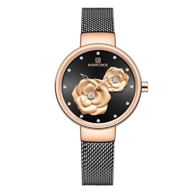 Simple ladies quartz watch with round alloy case, stainless steel strap, and 32mm dial
