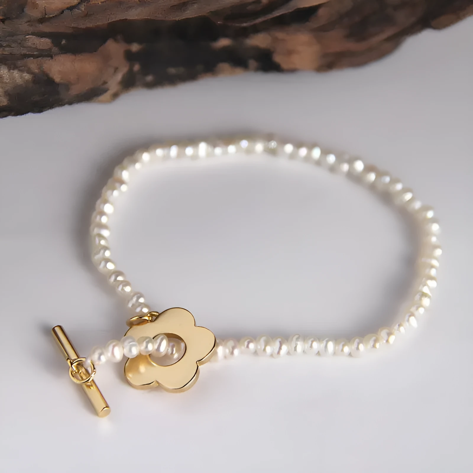 Sterling silver natural pearl flower bracelet handmade with irregular pearl beads, adjustable size, silver colour, SL019 design