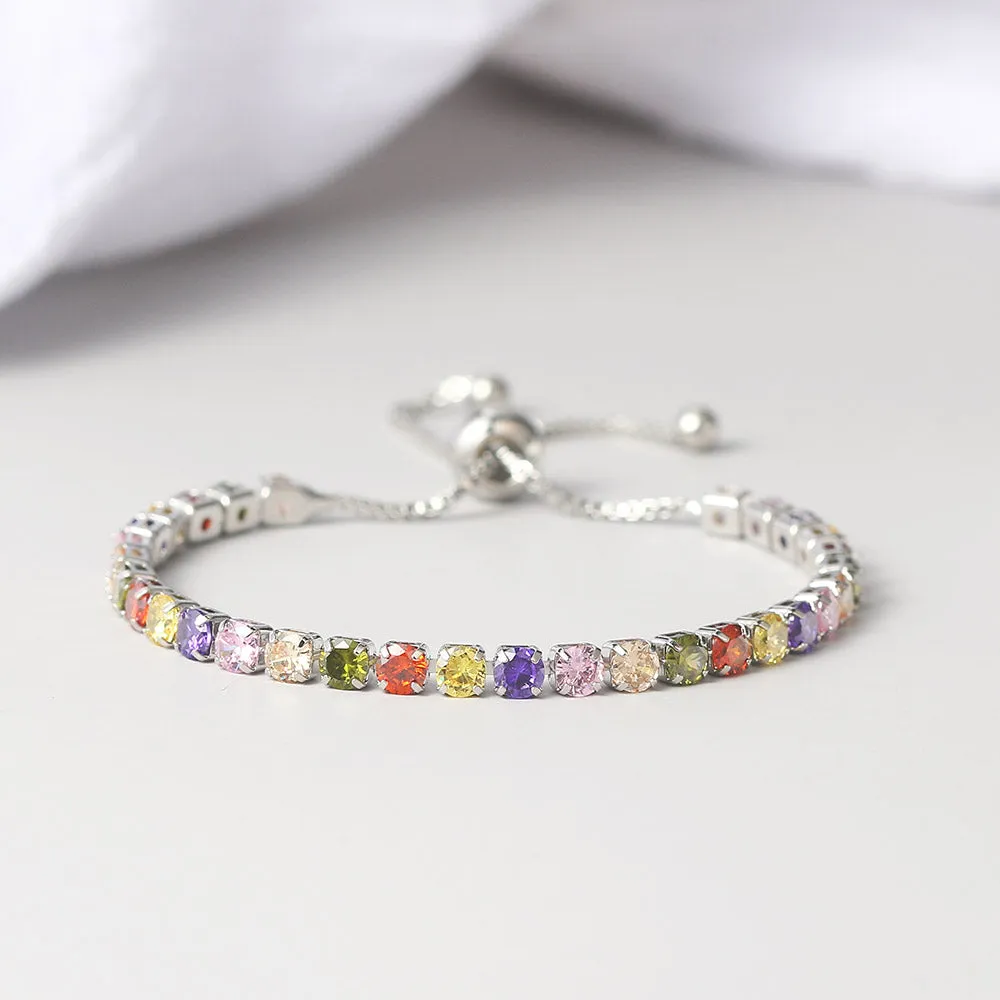 Round zircon single row tennis bracelet in copper with inlaid white stones, rose gold tone