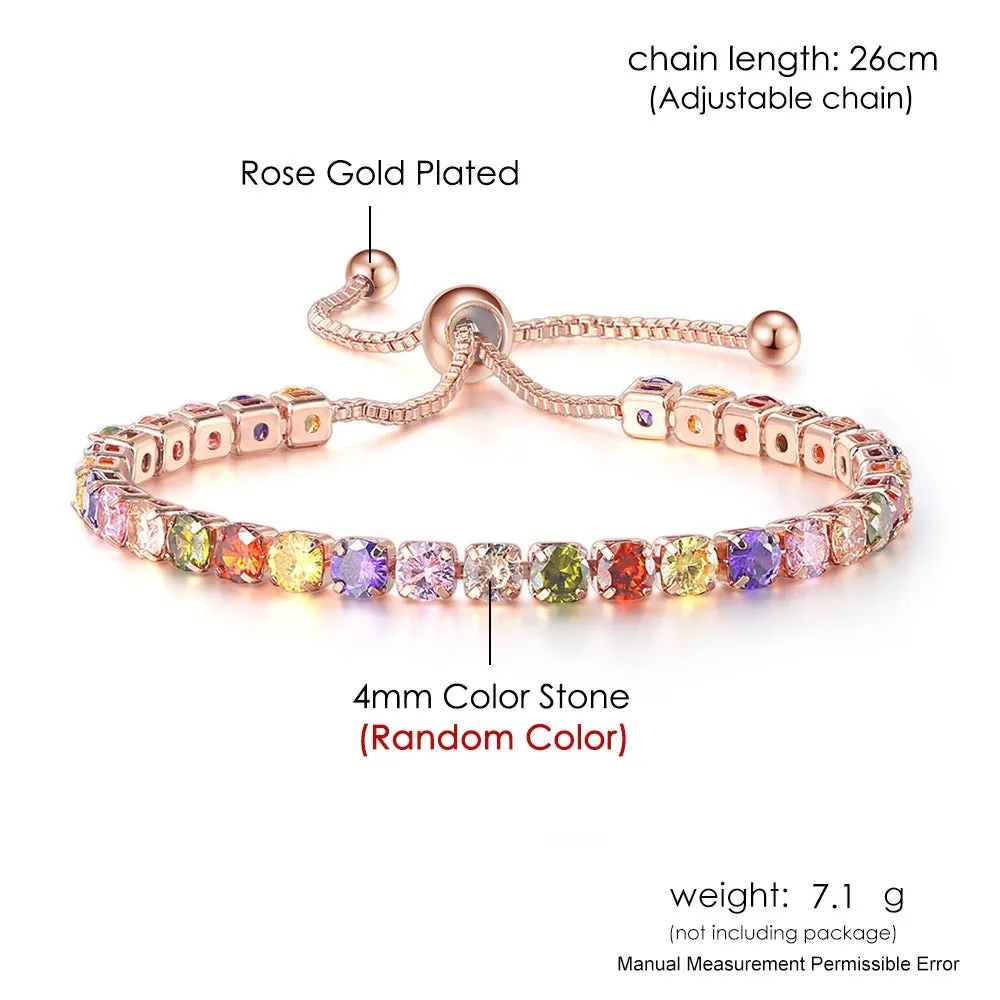 Round zircon single row tennis bracelet in copper with inlaid white stones, rose gold tone