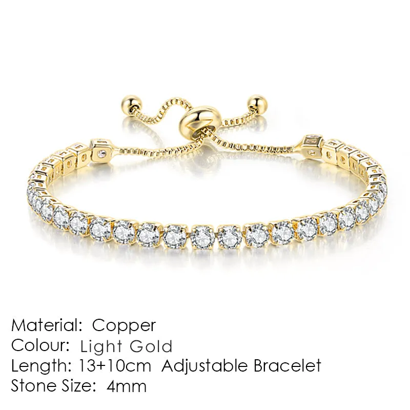 Round zircon single row tennis bracelet in copper with inlaid white stones, rose gold tone