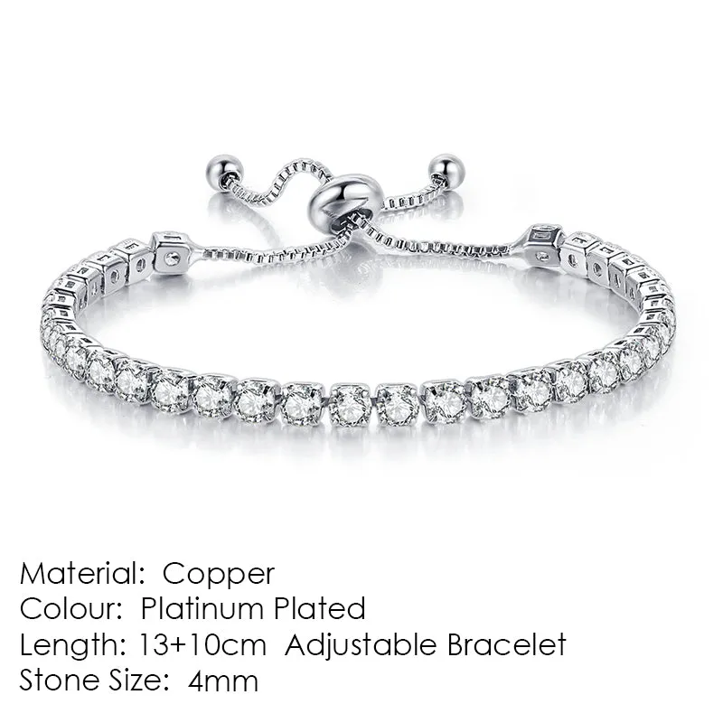 Round zircon single row tennis bracelet in copper with inlaid white stones, rose gold tone