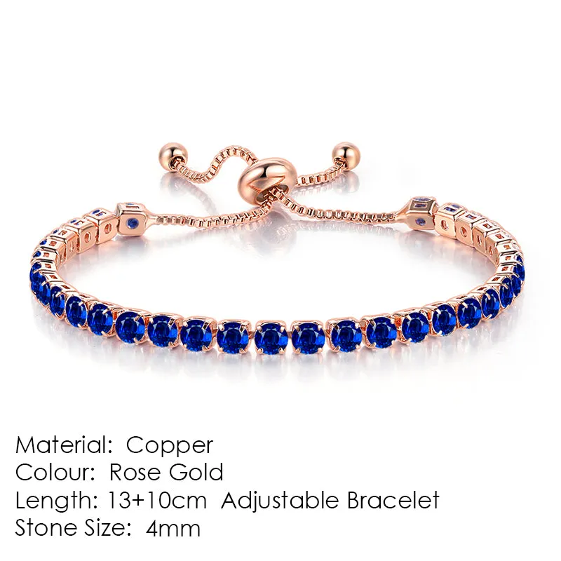 Round zircon single row tennis bracelet in copper with inlaid white stones, rose gold tone
