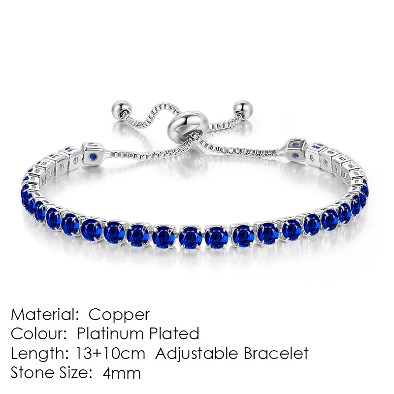Round zircon single row tennis bracelet in copper with inlaid white stones, rose gold tone