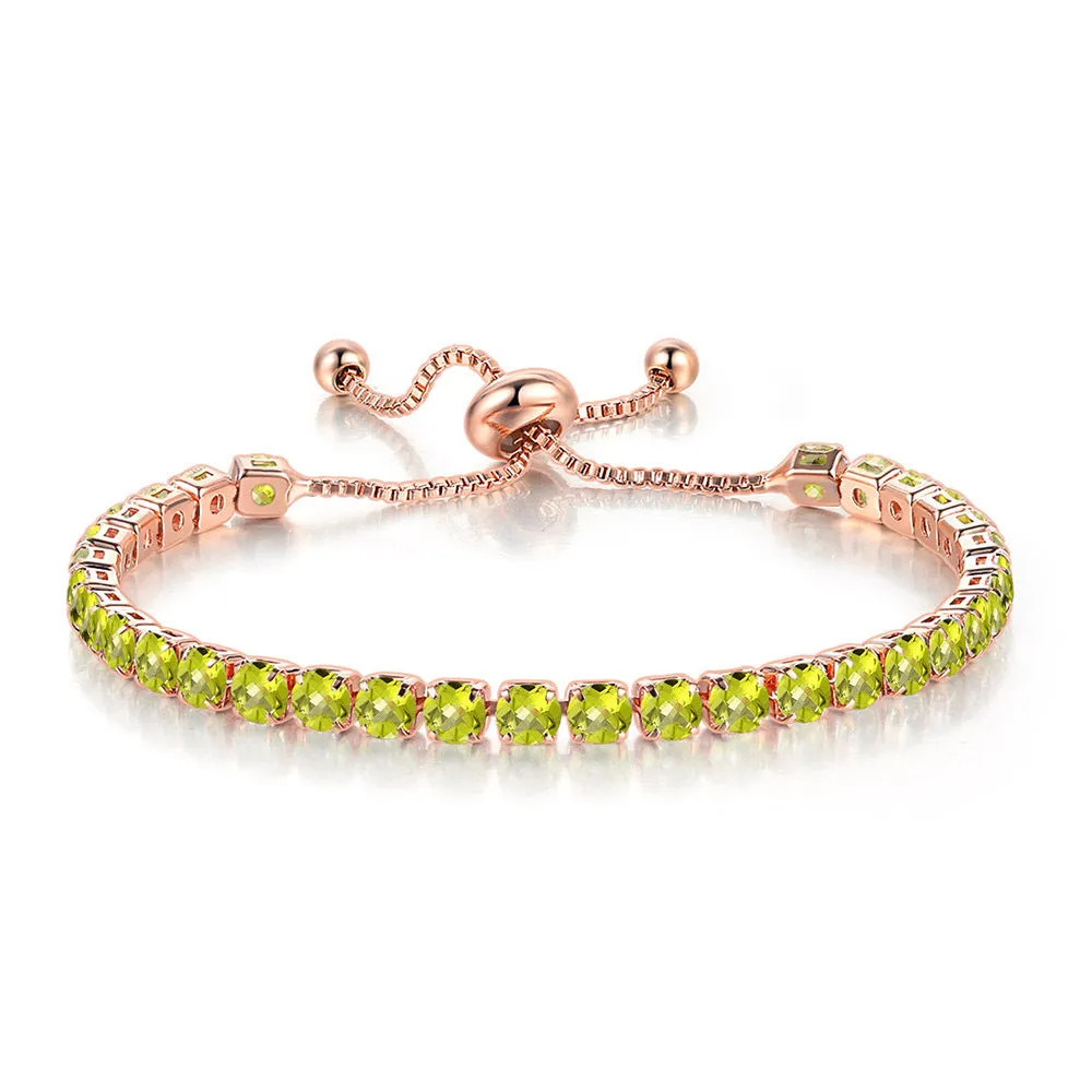 Round zircon single row tennis bracelet in copper with inlaid white stones, rose gold tone