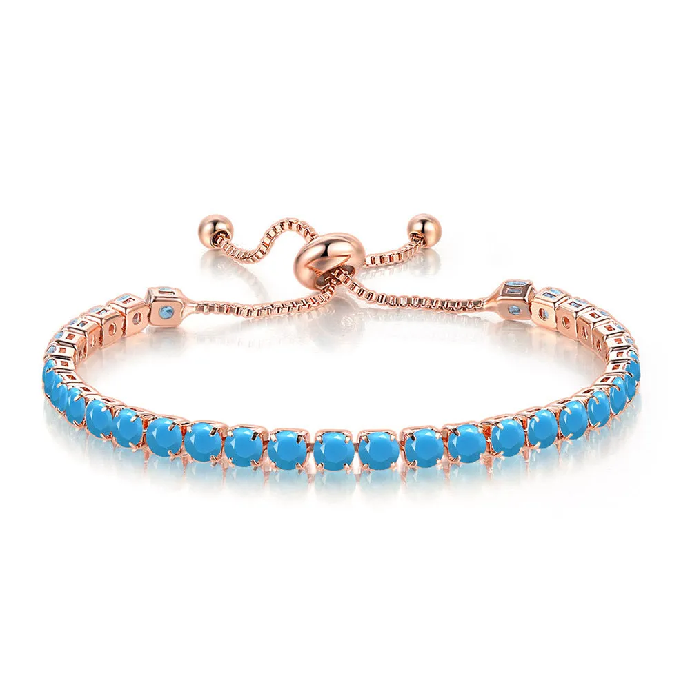 Round zircon single row tennis bracelet in copper with inlaid white stones, rose gold tone
