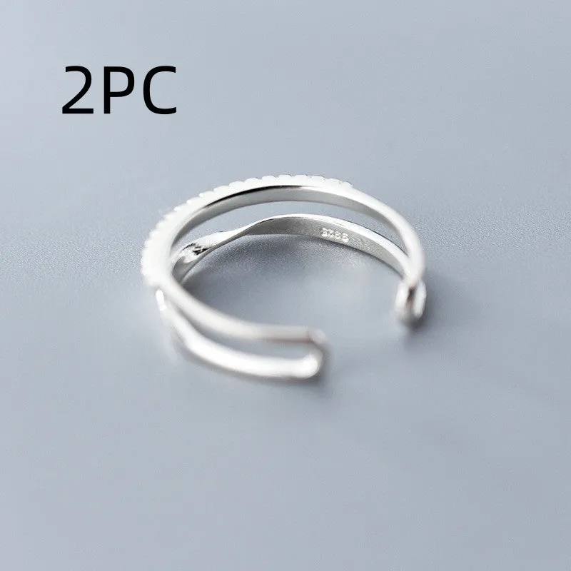 Twisted double row adjustable S925 silver ring for women Korean style