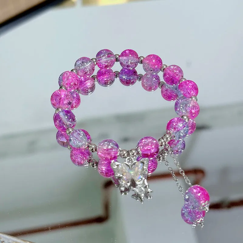 Handmade glass butterfly broken bead bracelet for women pink colour option