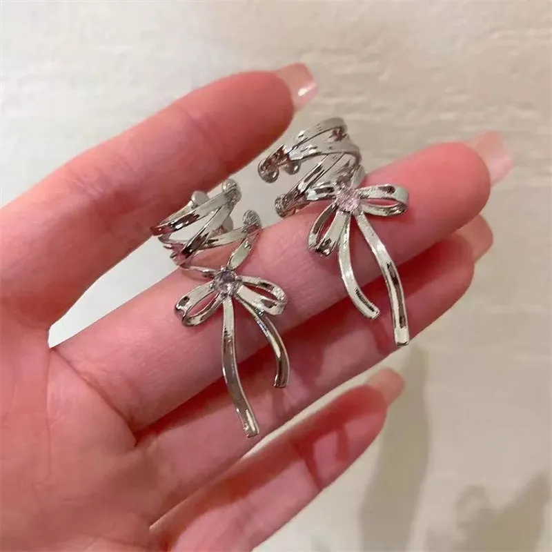 Non-piercing ribbon bow ear clip ballet style alloy electroplated women fashion earrings