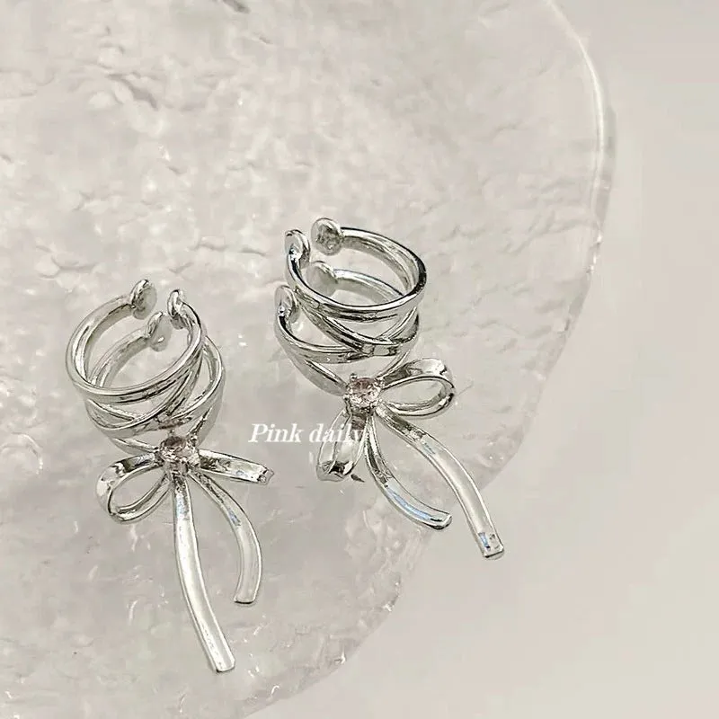 Non-piercing ribbon bow ear clip ballet style alloy electroplated women fashion earrings