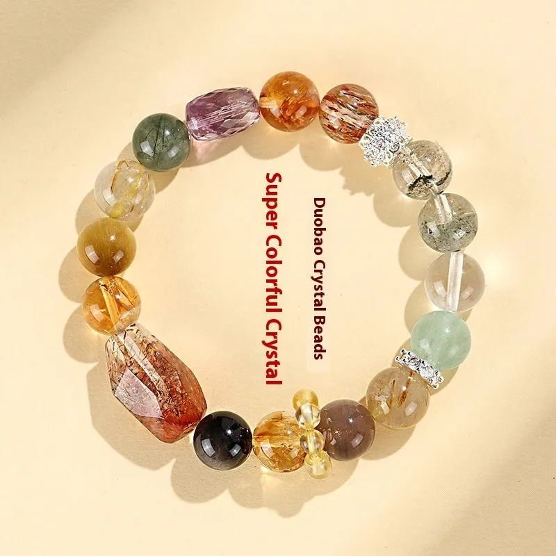 A women's bracelet featuring strands of natural Duobao crystal beads in a black and gold style.