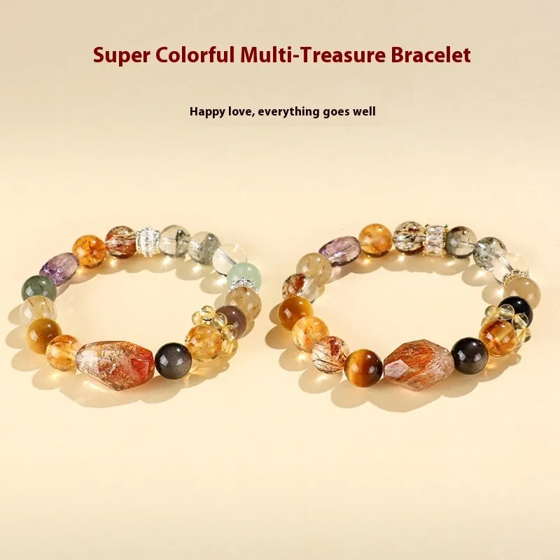 A women's bracelet featuring strands of natural Duobao crystal beads in a black and gold style.