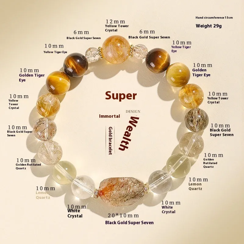 A women's bracelet featuring strands of natural Duobao crystal beads in a black and gold style.
