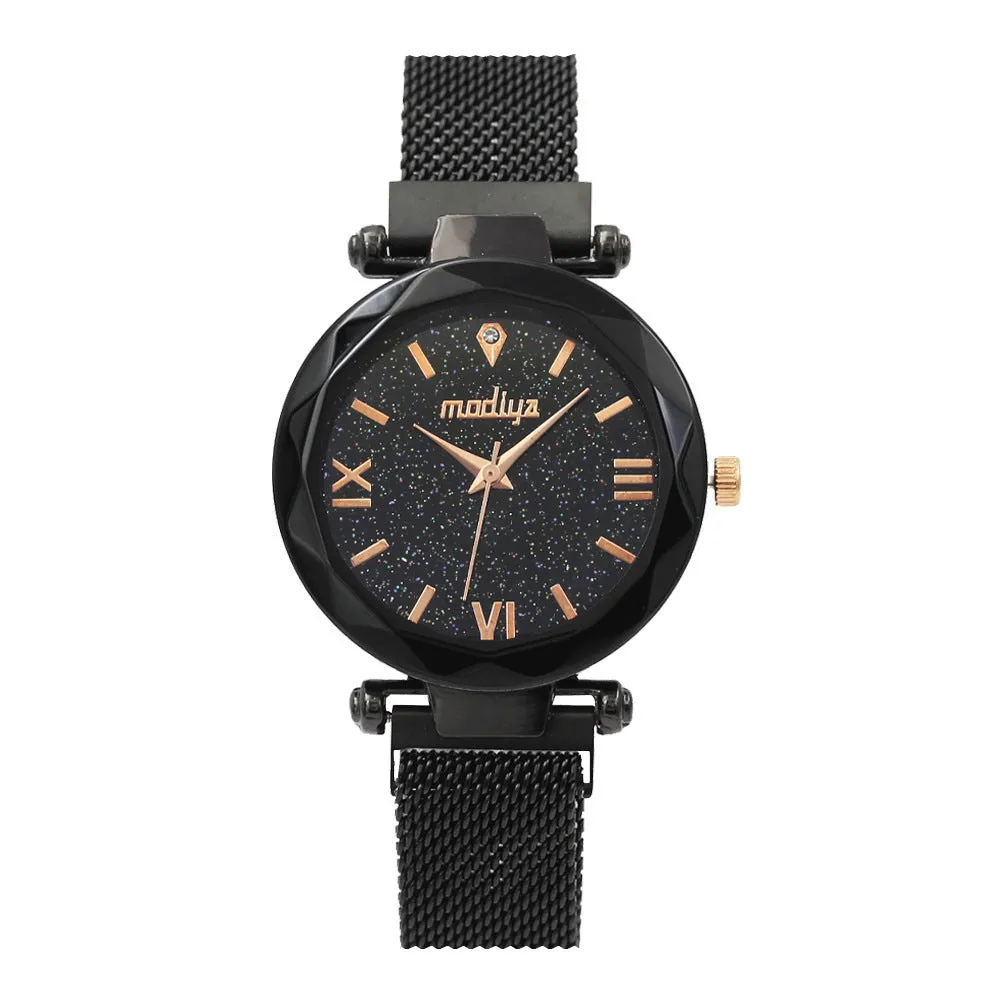 Ladies quartz watch with 39mm dial, alloy case, spiral crown, and bracelet band in rose gold finish