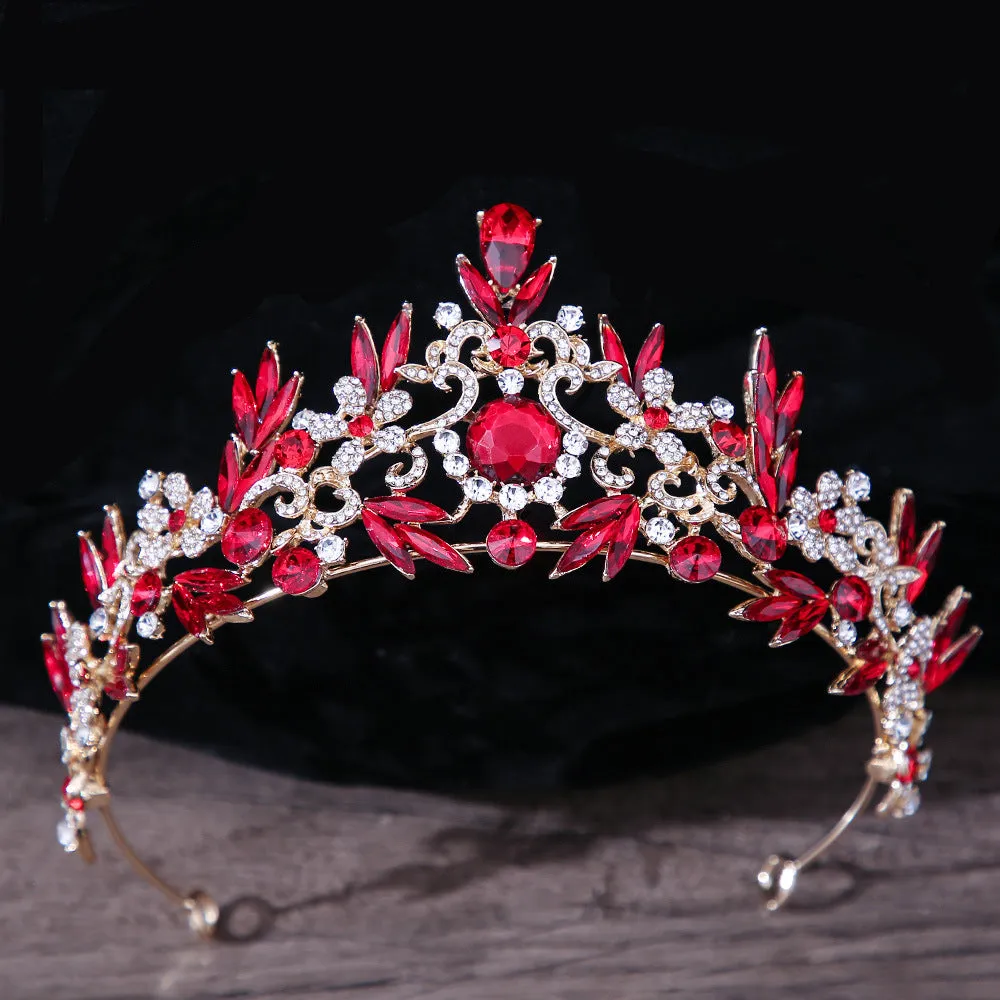 Bridal headdress crown in gold and blue with red white blue crystals on alloy base