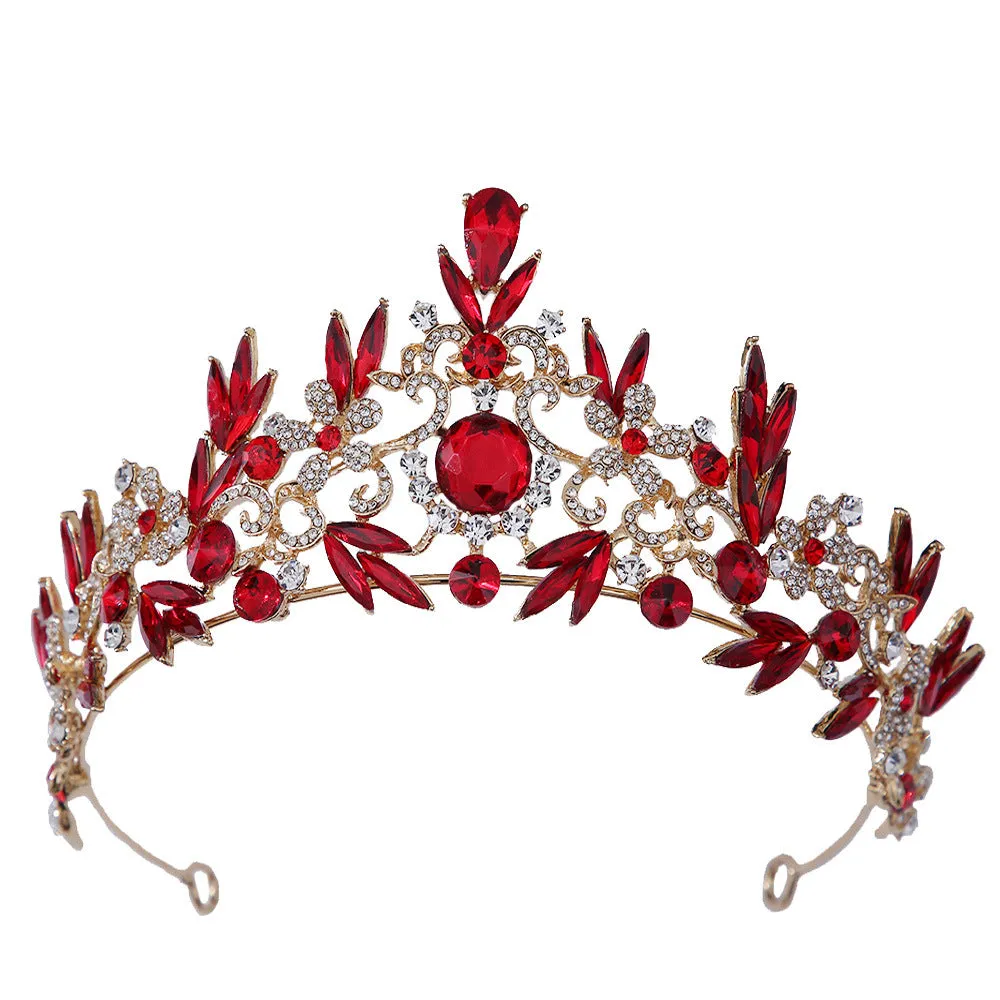 Bridal headdress crown in gold and blue with red white blue crystals on alloy base