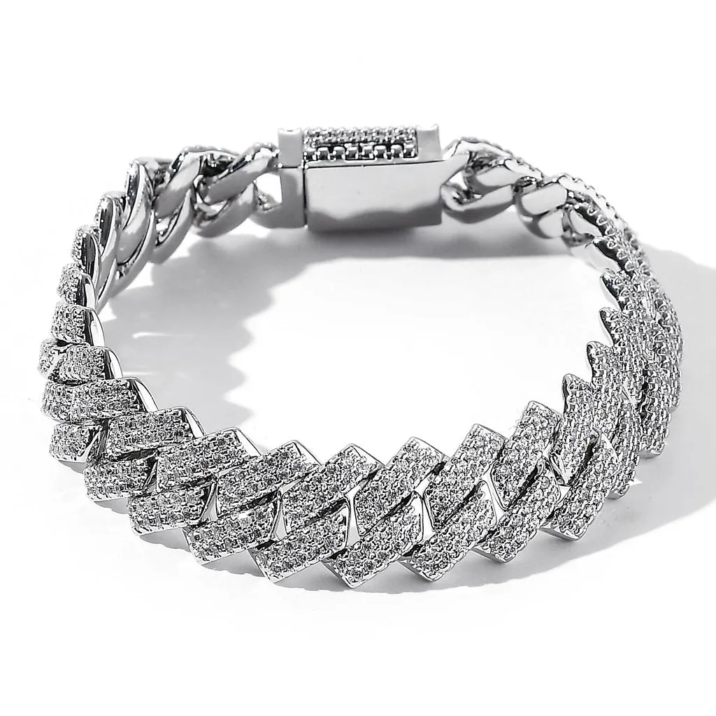 14mm copper Cuban link chain for men with micro-inlaid zircon stones in gold finish, 18 inch length