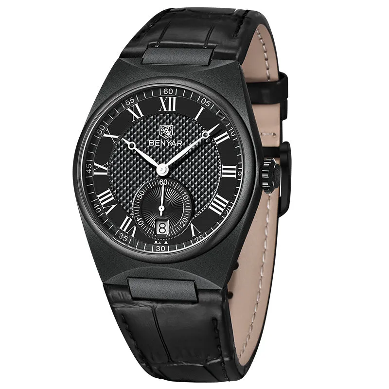 Men's quartz watch with white shell white surface, calendar, and waterproof build, 12mm thickness, business style