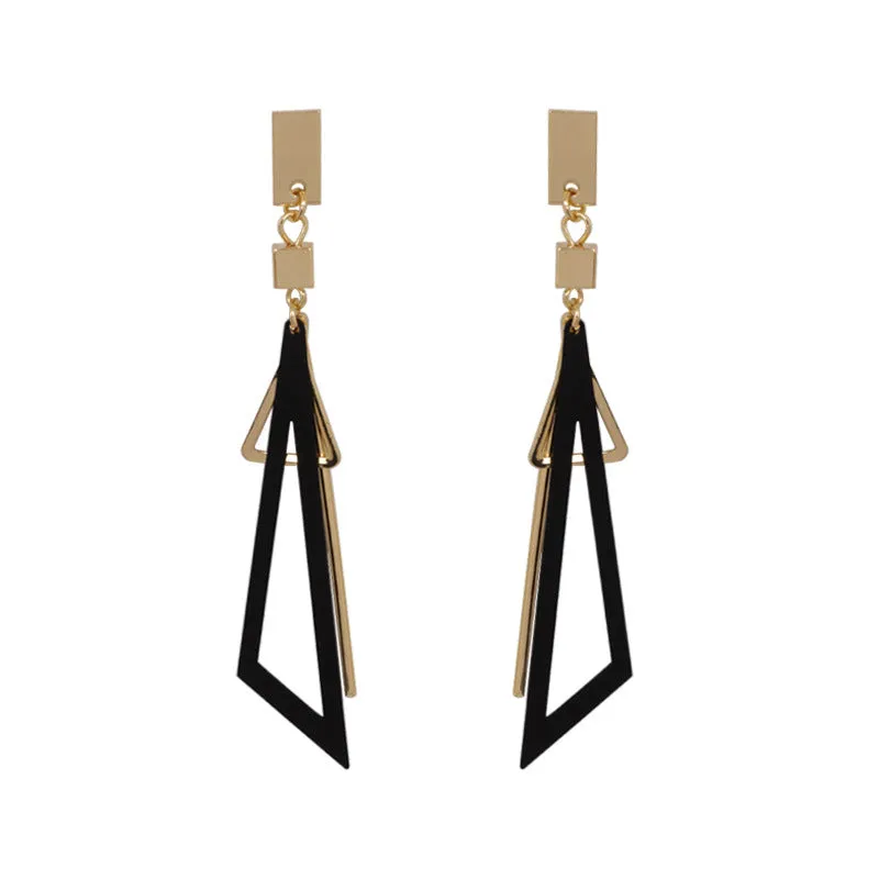 Triangle shaped alloy earrings for women in green colour option